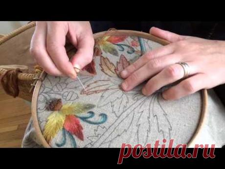 Crewel Embroidery Seed Stitch Gradient Leaves