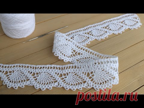 Ажурная КАЙМА крючком МАСТЕР-КЛАСС по вязанию ЛЕНТОЧНОГО КРУЖЕВА Crochet Ribbon Lace Border