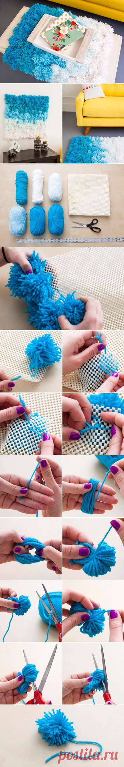Необычный коврик из помпонов — Сделай сам, идеи для творчества - DIY Ideas