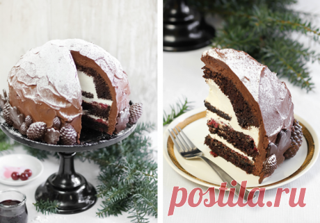 Праздничная идея оформления торта Шварцвальд в виде купола.