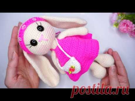 Вязаный длинаухий зайка в платье крючком /амигуруми . Подробный мастер класс . Часть 1