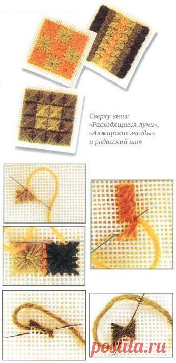 Вышивка звездами по канве.