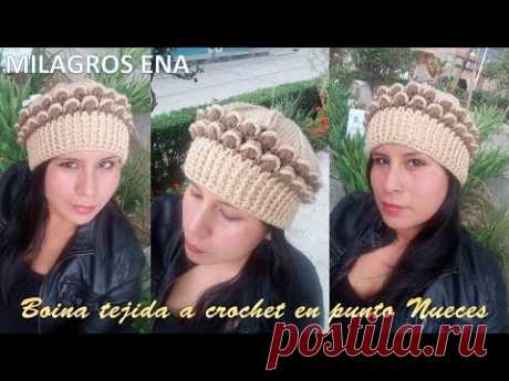 Boina Gorro a Crochet en punto Nueces en 3D paso a paso con indicaciones para cualquier edad