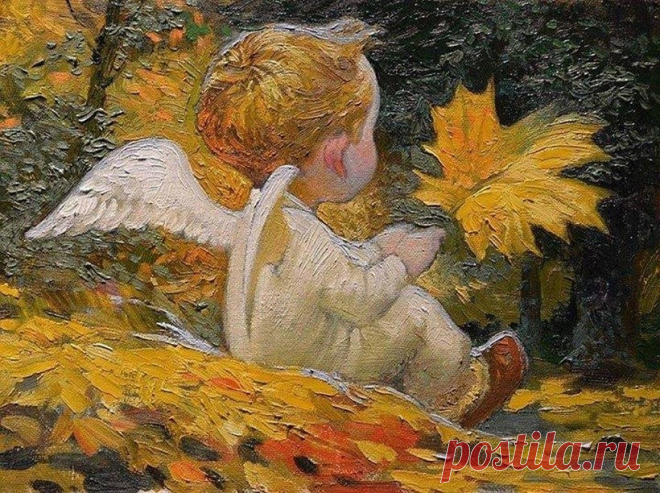 Осенний ангел прячется в дождях.
В листве янтарной, в переливах света,
Теряется на шумных площадях
И верит только в добрые приметы....
Художник Виктор Низовцев