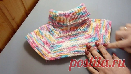 МК. Манишка спицами. манишка спицами. Пряжа Кроха троицкая. Спицы 3,5. Набираем 76 петель, вяжем резинку 1 на 1 15 см. Соединяем полотно крючком и вяжем по кругу.