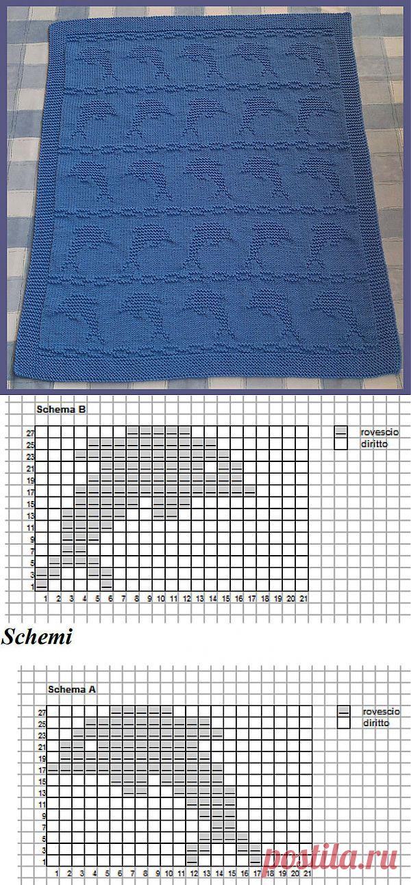 Плед с дельфинами (спицы).