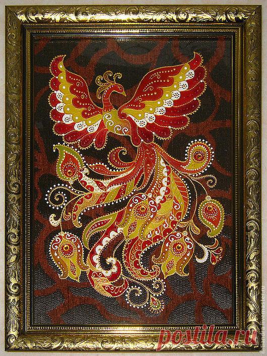 Купить Витражная картина Жар-птица - Витражная роспись, витражное панно, витражная картина