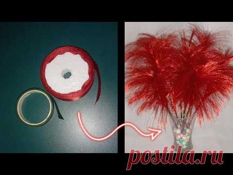 How to make flowers from ribbon | Beautiful DIY flowers vase from satin ribbon | crafts from ribbon - YouTube