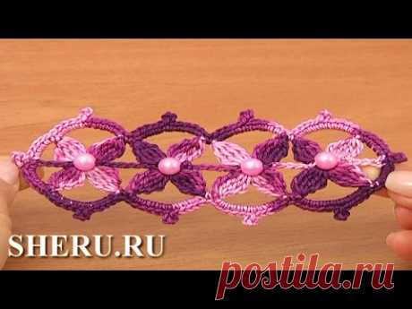 crochet Lace Tape With  Beads Tutorial 17 часть 2 из 2 Красивая ажурная лента