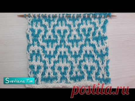 Вязание Узоры спицами Как вязать Ленивый жаккард 🔥 Двухцветный  Плотный узор спицами # 701