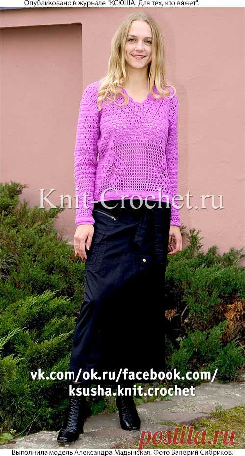 Пуловер ажурный крючком.