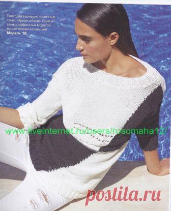 Свободный джемпер с цветными блоками и ажурными дорожками из пряжи 2-х цветов. Спицами. / Обсуждение на LiveInternet - Российский Сервис Онлайн-Дневников