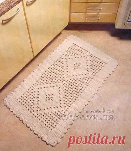 Прямоугольный филейный коврик в ажурные ромбы. Крючком. Схема. / xobi.com.ua