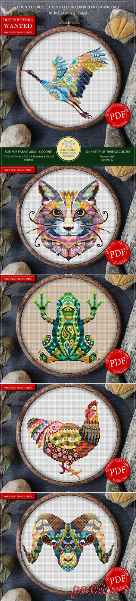 Mandala Crane Cross Stitch Pattern for Instant Download 302