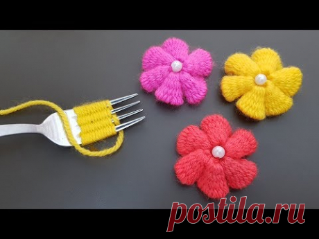 Hand Embroidery Amazing Trick, Easy Flower Embroidery Trick with Fork, Sewing Hack