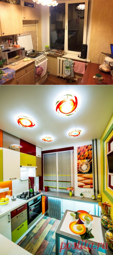 До и после ремонта — яркая и удобная кухня-трансформер площадью 6 кв.метров