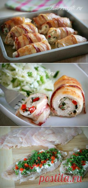 Куриные рулетики в беконе