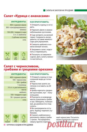Салат "Курица с ананасами". Салат с черносливом, грибами и грецкими орехами