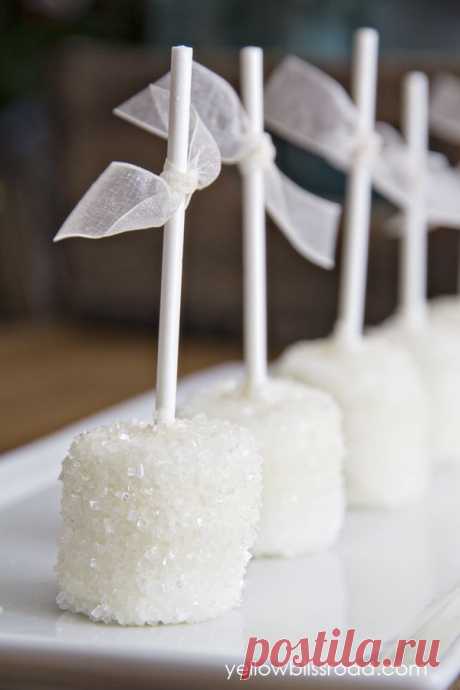 Snowball Marshmallows (marshmallows dipped in white chocolate and white sugar crystal sprinkles) {perfect for a frozen party} Winter Snow Party, Inspired by Disney’s FROZEN
