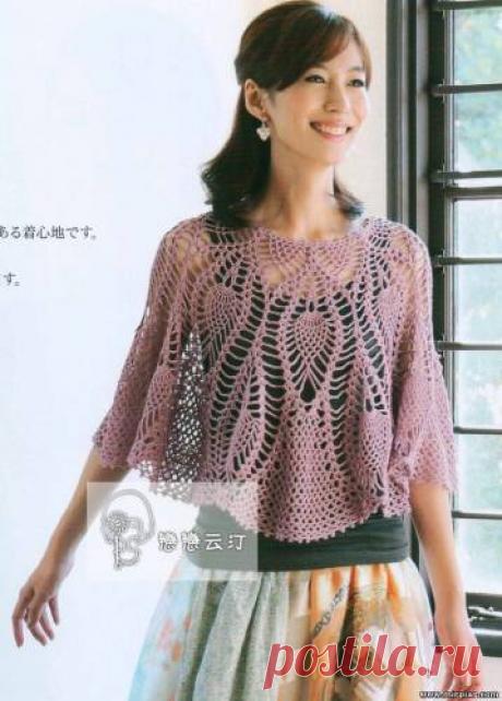 Летняя накидка узором ананас, вязание, крючок, узор ананас