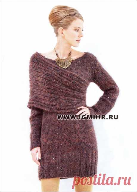 Элегантное платье с шарфом-петлей, от Lana Grossa. Спицы