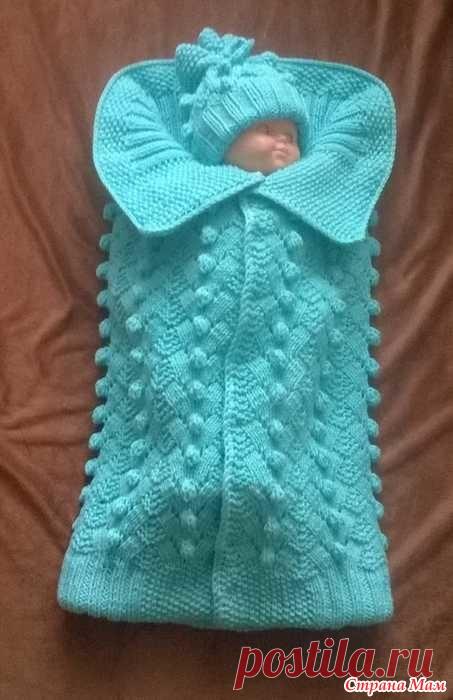 . Конверт для новорожденного Для вязания данного конверта я взяла пряжу милк коттон (китай), 125 м на 50 гр, состав 80% хлопок, 20% молочное волокно. Спицы 3,5