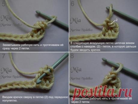 Вязание столбиков вместе с обвязкой края. Мастер-класс