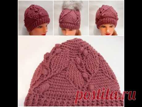 Шапка крючком с узором из рельефных столбиков/crochet cap