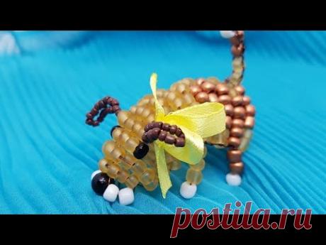 Желтая собака из бисера. Собака своими руками. Мастер класс.