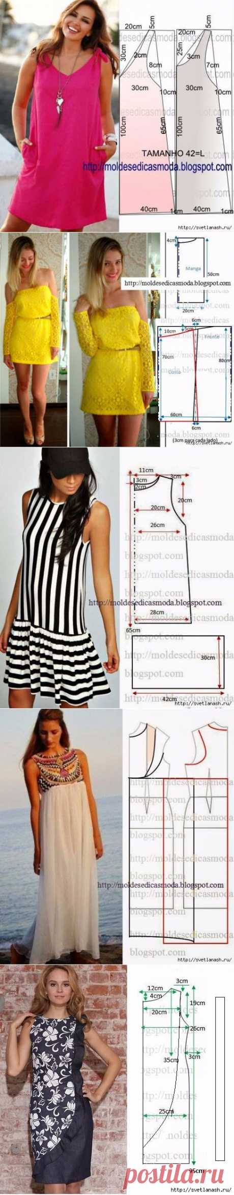 Летние платья и сарафаны с простыми выкройками. Большая подборка