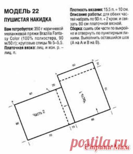 Ну не понимаю я, не понимаю! Как это вяжется? Увидела накидку для полных, понравилась, но не могу понять сколько вязать частей 1, и частей 2.  Какая часть идёт на тушку, а какая на рукава