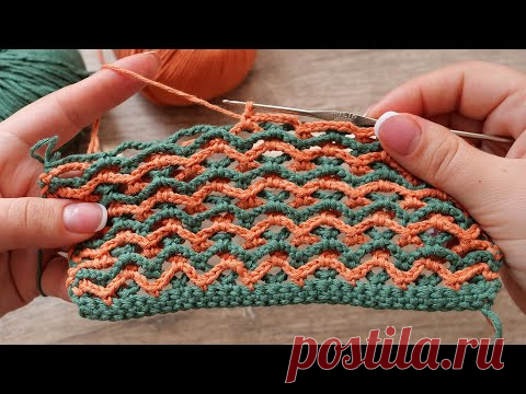 Двухцветный узор из цепочек крючком 🦒 Two-tone crochet chain pattern