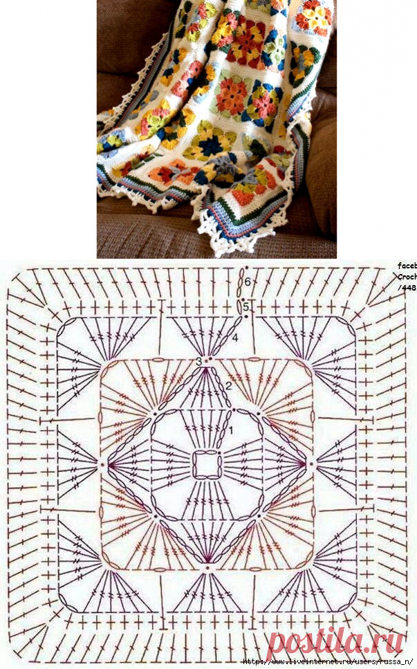 Вязаный цветочный плед. Схема