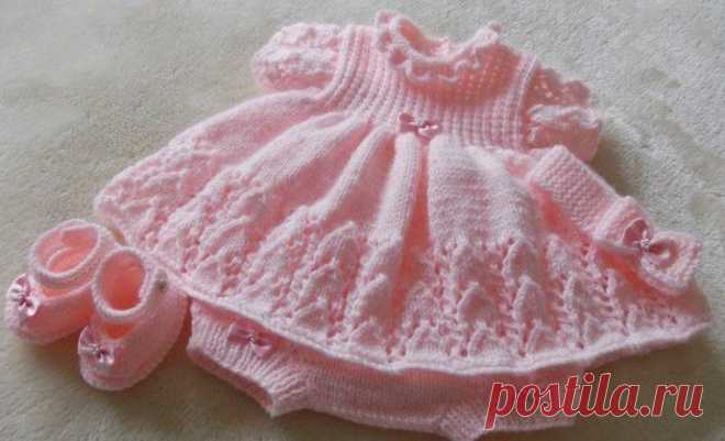 Розовый комплект для девочки спицами. Нарядное платье спицами для малышки | Все о рукоделии: схемы, мастер классы, идеи на сайте labhousehold.com