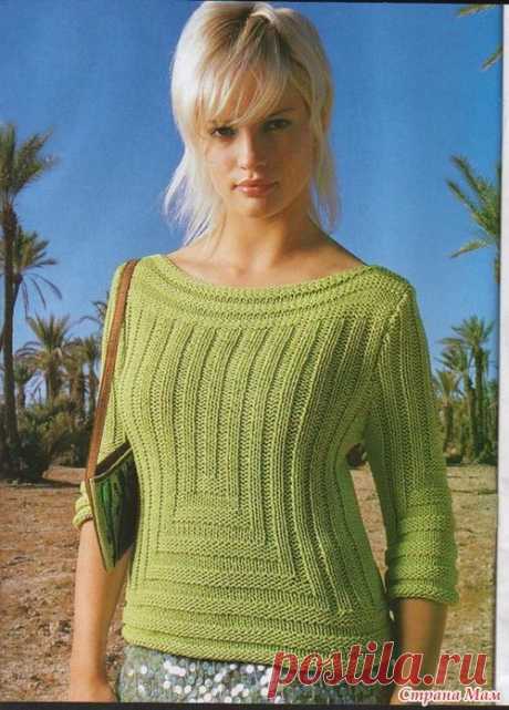 Зеленый пуловер спицами