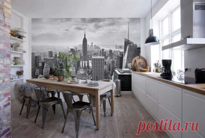 Фотообои в интерьере кухни
