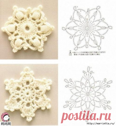 Снежинки крючком. Схемы