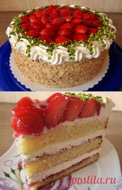 Торт с клубникой и сливочным кремом : Торты, пирожные