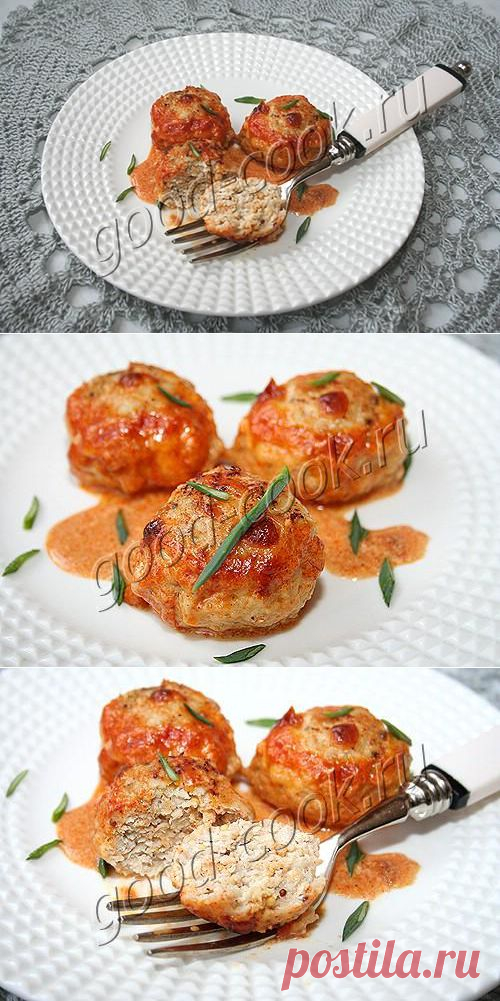 Хорошая кухня - куриные фрикадельки с сыром, запечённые в сливочном соусе. Кулинарная книга рецептов. Салаты, выпечка.