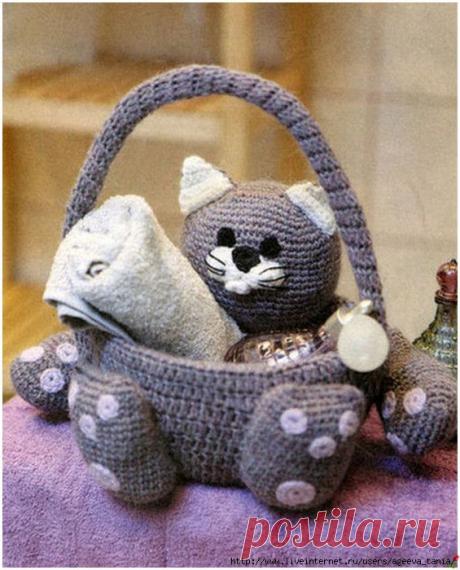 ВЯЗАНИЕ КРЮЧКОМ ДЛЯ ДОМА. КОТ-КОРЗИНКА..