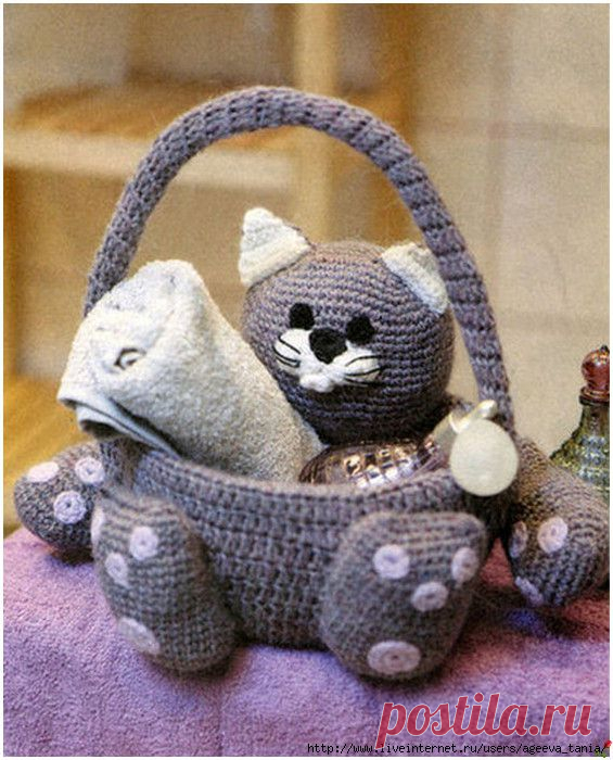 ВЯЗАНИЕ КРЮЧКОМ ДЛЯ ДОМА. КОТ-КОРЗИНКА..