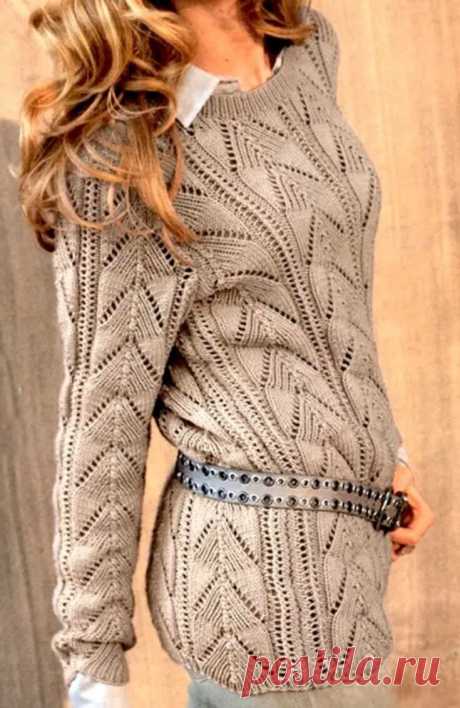 АЖУРНЫЙ УДЛИНЁННЫЙ ПУЛОВЕР С ПОДРОБНЫМ ОПИСАНИЕМ, СХЕМОЙ И ВЫКРОЙКОЙ. | НАТАЛЬЯ ДМИТРИЕВА. ВЯЖЕМ ВМЕСТЕ | Яндекс Дзен