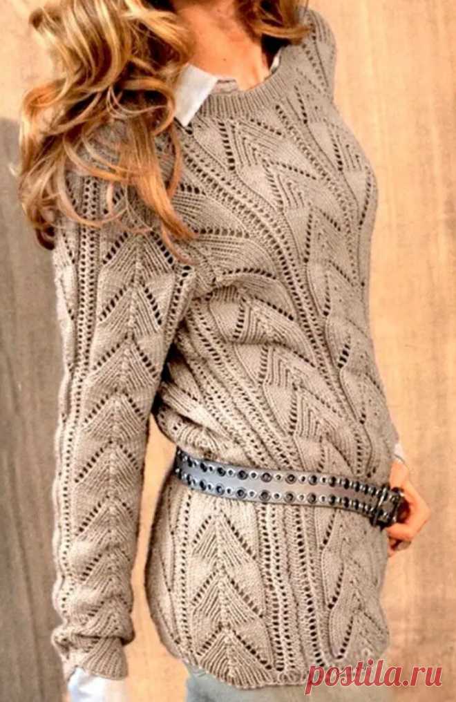 АЖУРНЫЙ УДЛИНЁННЫЙ ПУЛОВЕР С ПОДРОБНЫМ ОПИСАНИЕМ, СХЕМОЙ И ВЫКРОЙКОЙ. | НАТАЛЬЯ ДМИТРИЕВА. ВЯЖЕМ ВМЕСТЕ | Яндекс Дзен