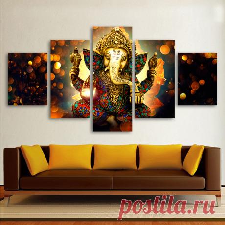 Hdartisan холст настенная живопись Книги по искусству Домашний декор для Гостиная HD печатает 5 шт. слон БОГА ГАНЕШИ плакат картина купить на AliExpress