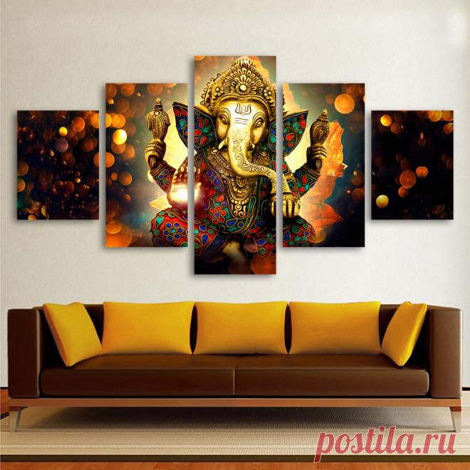 Hdartisan холст настенная живопись Книги по искусству Домашний декор для Гостиная HD печатает 5 шт. слон БОГА ГАНЕШИ плакат картина купить на AliExpress