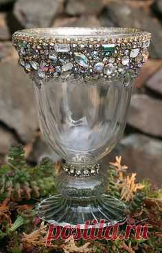 Bejeweled Vintage Rhinestones Chalice Candle