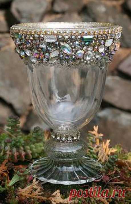 Bejeweled Vintage Rhinestones Chalice Candle
