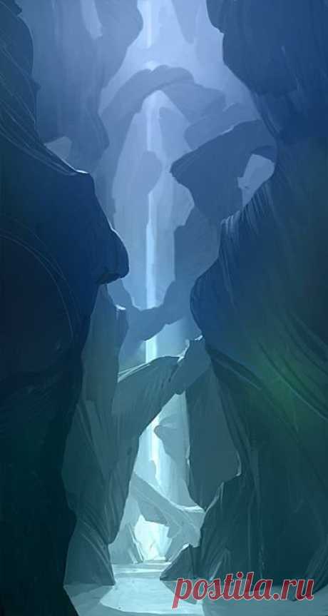 Рисунок. Ущелье. Холодные тона.