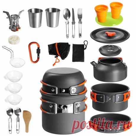 Outdoor camping hiking cookware tableware picnic cooking pan fry pan kettle teapot foldable fork spoon kit camping picnic tools Sale - СКИДКА 15% (При заказе от 50 долларов США) Код купона BG0b82e2