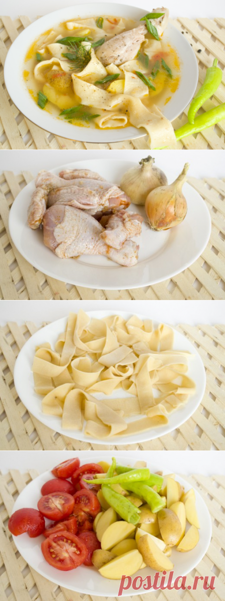 Шурпа с курицей и домашней лапшой